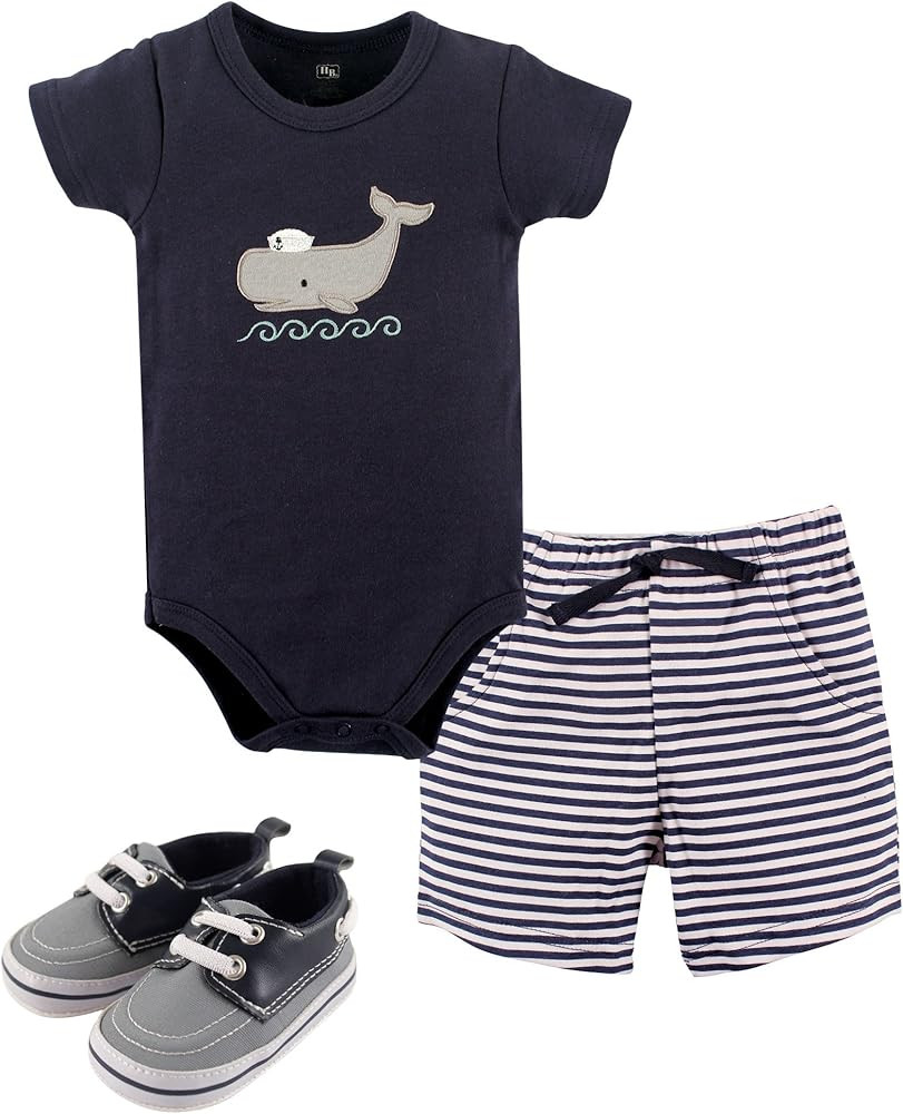 Hudson Baby Unisex Baby Cotton Bodysuit, Shorts and Shoe Set | Amazon (US)