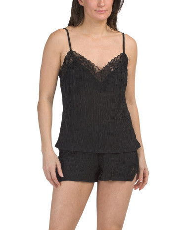 2pc Luella Satin Lace Detail Camisole And Shorts Set for Women | Polyester/Spandex/Nylon | Marshalls