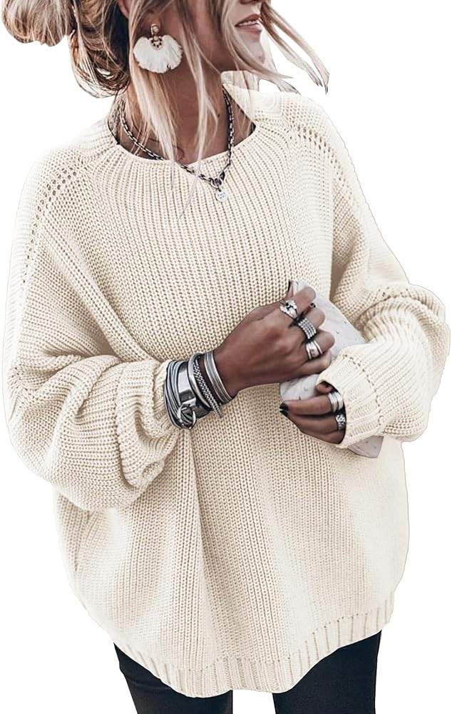 Womens Oversized Sweaters Loose Solid Casual Long Sleeve Mock Neck Knitted Jumper Tops | Amazon (US)