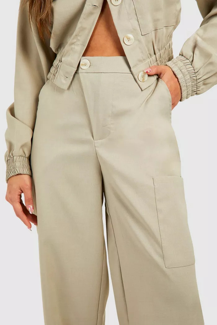 Linen Look Asymmetric Front Relaxed Fit Pants | boohoo (US & Canada)