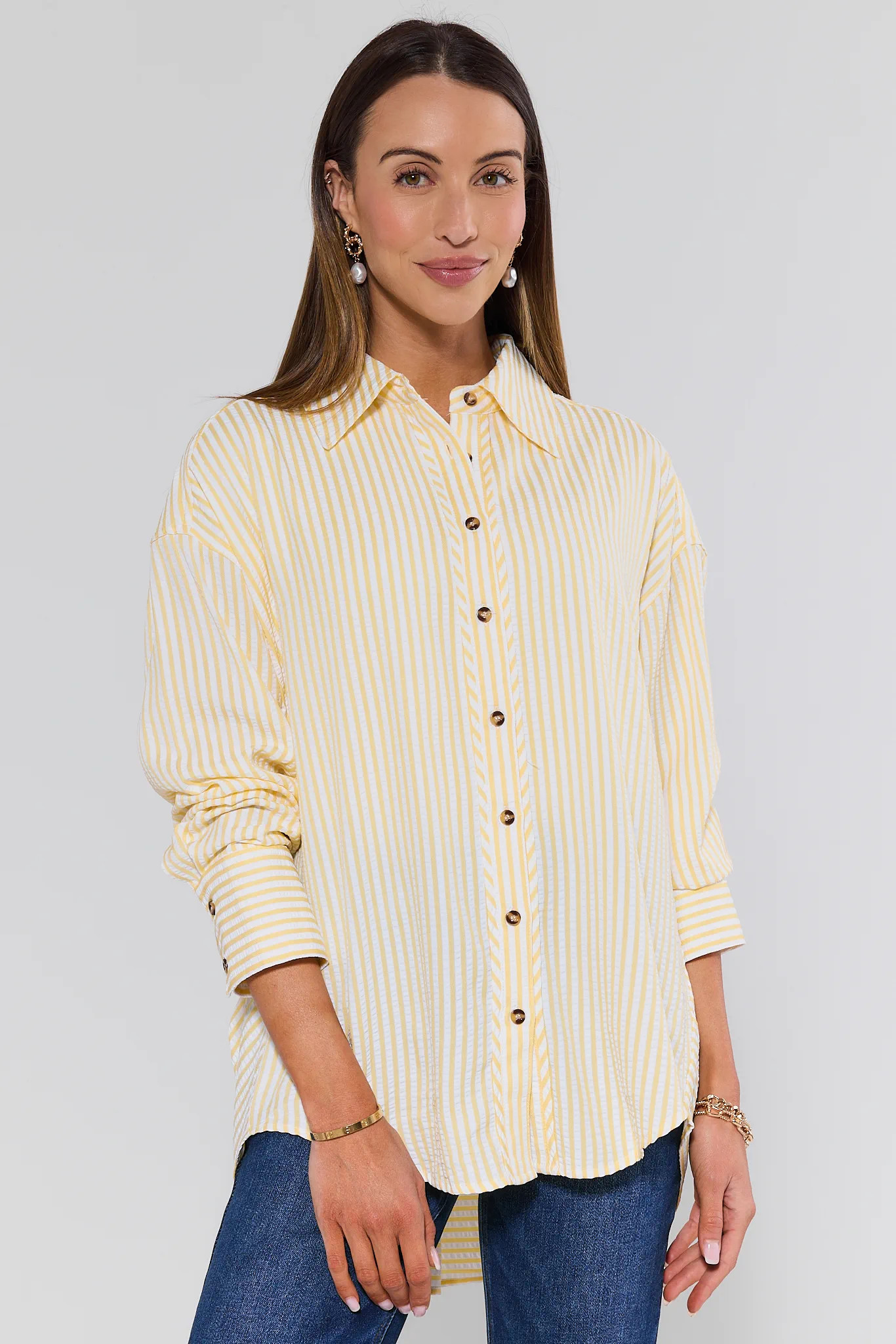 Rylie Yellow Striped Button Up Top | Avara