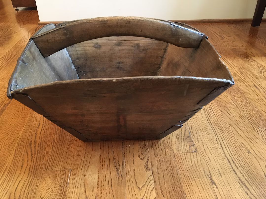 Antique Chinese Wooden Rice Basket Bucket Box With Iron Hardware - Etsy | Etsy (US)