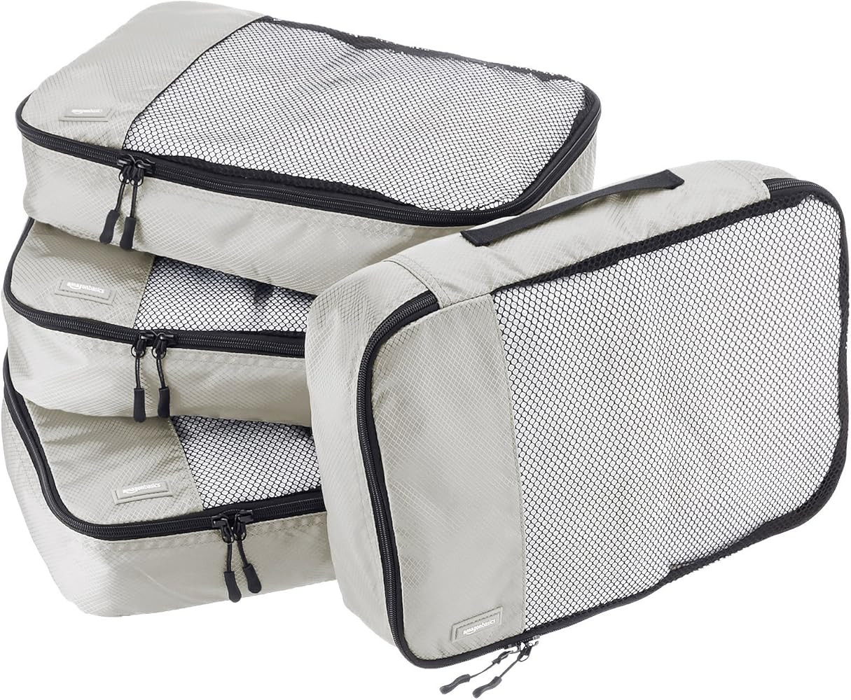 Amazon Basics 4 Piece Packing Travel Organizer Cubes Set - Medium, Grey | Amazon (US)