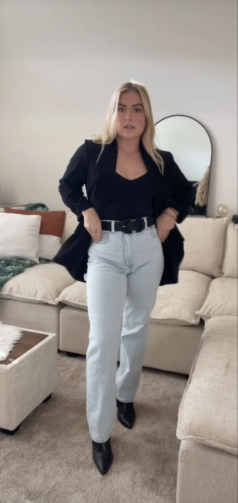 ASO: Tiktok
Jeans: size 27
Boots: size 7.5
Blazer: linked similar ones! I bought this 5+ years ago from JC Penny. Sadly no longer sold there. It’s an unstructured blazer by Worthington. I linked simialr options!
Belt: Vince Camuto (bought at Tj Maxx) linked simialr ones!
Boots: Aldo from last season - linked simialr ones! ◡̈ 

#LTKstyletip #LTKfindsunder100
