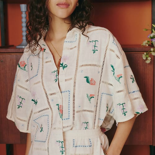 Openwork Embroidered Shirt with Short Sleeves | La Redoute (UK)