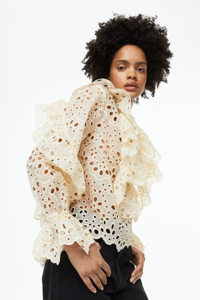 Broderie anglaise flounce-trimmed blouse | H&M (US + CA)