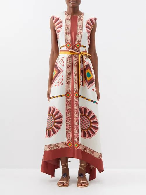 La DoubleJ - San Carlo Geometric-print Silk-twill Maxi Dress - Womens - Red Ivory | Matches (US)
