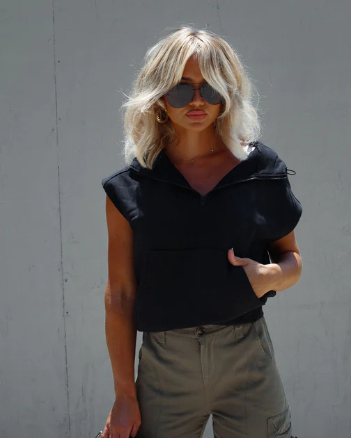 Serena Half Zip Hooded Sweatshirt - Black | VICI