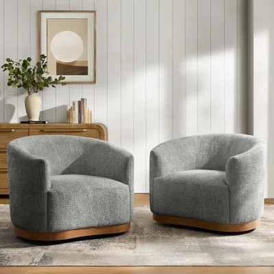 Berklie Modern Boucle Chenille Swivel Barrel Armchair with Ergonomic Backrest and Solid Wood Legs Set Of 2 | Wayfair North America