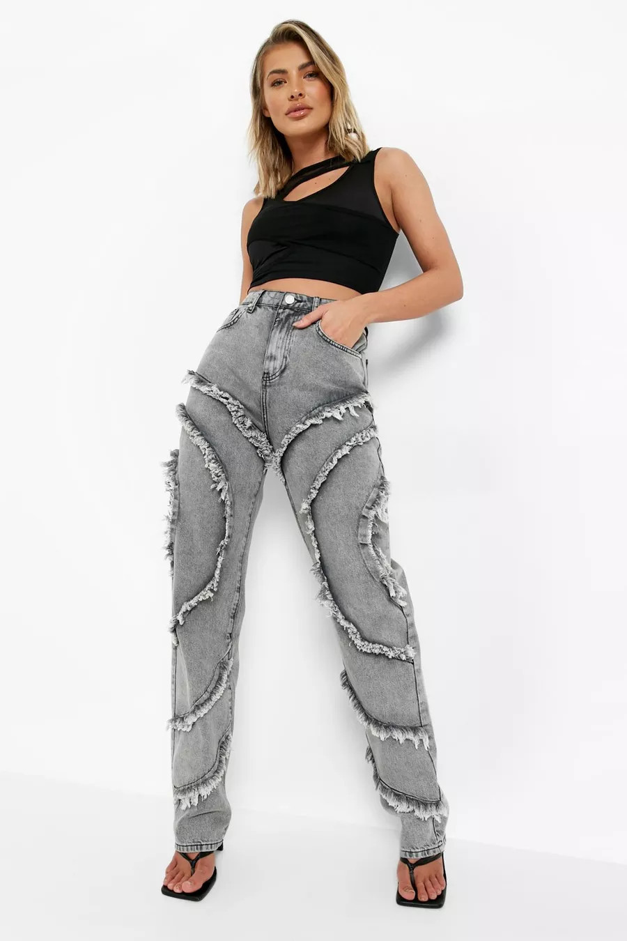 Frayed Seam Detail Straight Fit Jean | Boohoo.com (US & CA)