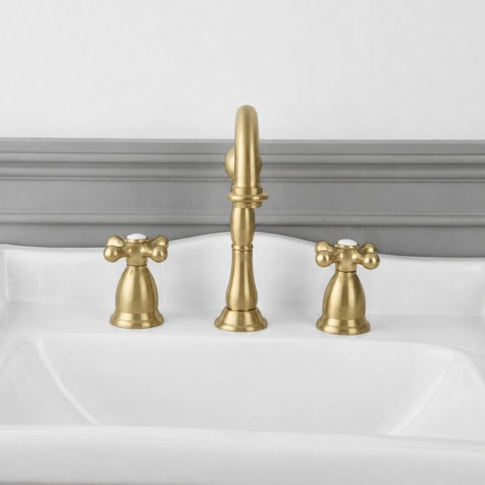 Randolph Morris Victorian Widespread Bathroom Sink Faucet-Metal Cross Handles | Vintage Tub & Bath