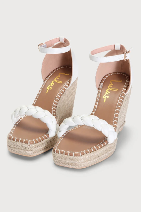 Soyta White Ankle Strap Platform Espadrille Wedges | Lulus (US)