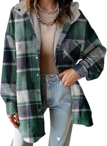 Dokotoo Flannel Shirt Womens Shackets 2025 Winter Coats Fleece Jacket Clothes Sherpa Fleece Jackets Boyfriend Shirt Flannel Plaid Oversized Button up Shacket Hooded 2025 Fall Fashion Outfits Ladies | Amazon (US)
