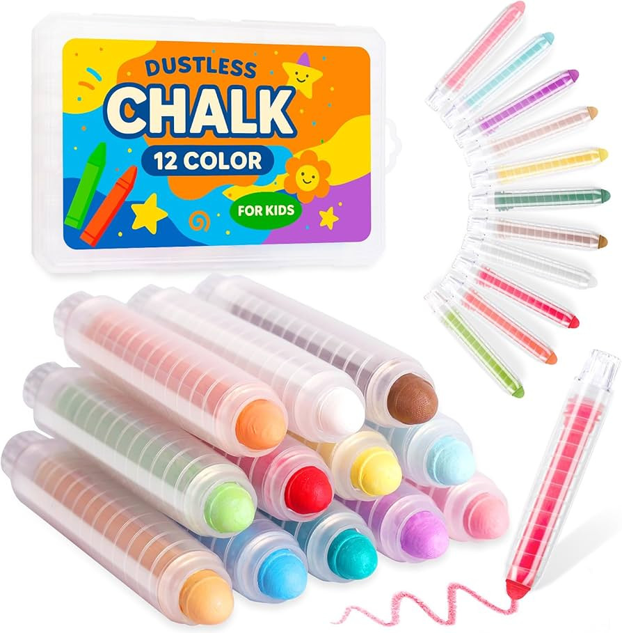 Dustless Chalk for Kids with Holder,12 Colored Washable Sidewalk Chalk Bulk | Amazon (US)