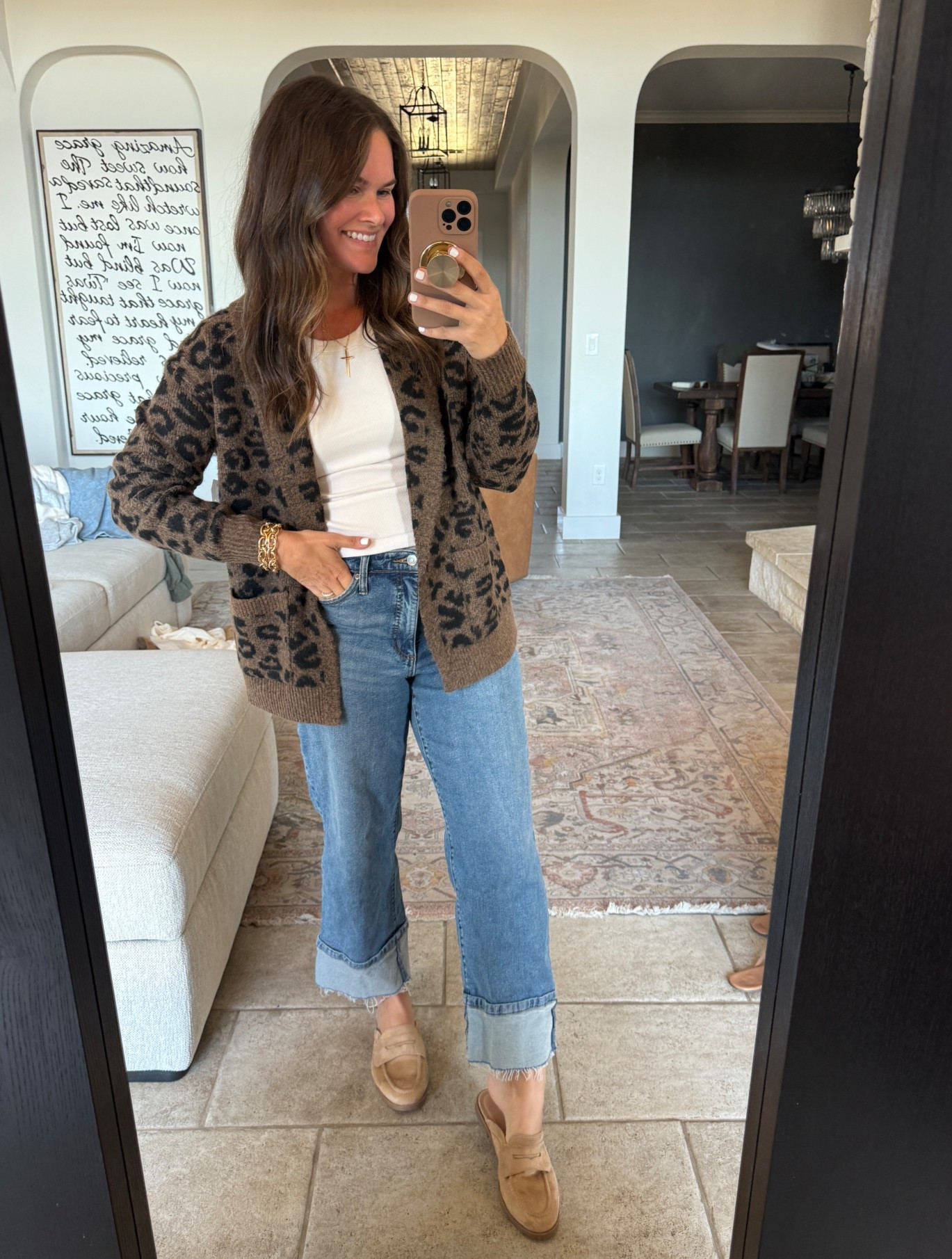 Love this easy fall outfit from Walmart cardigan is giving barefoot dream. Jeans Anthro so many good look for less. Mules are trending and love this slide on pair from old navy! #fallstyle #fallfashion #casualoutfit 

#LTKStyleTip #LTKFindsUnder50 #LTKSaleAlert