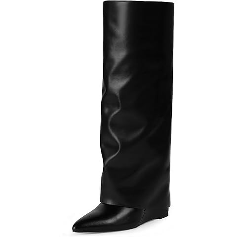 Modatope Knee High Boots Women Fold Over Knee High Boots Chunky High Heels Long Boots Zipper Poin... | Amazon (US)