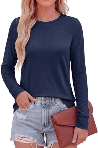 PRETTYGARDEN Long Sleeve Tshirts Shirts for Women Clothing | Soft Comfy Cotton Tees, Loose Fittin... | Amazon (US)