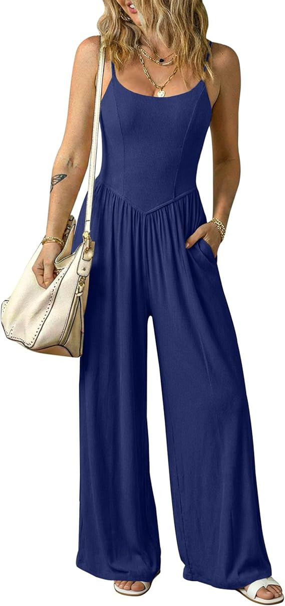 Relipop Women Summer Scoop Neck Spaghetti strap Wide Leg Jumpsuits 2026 Casual One Piece Jumper R... | Amazon (US)