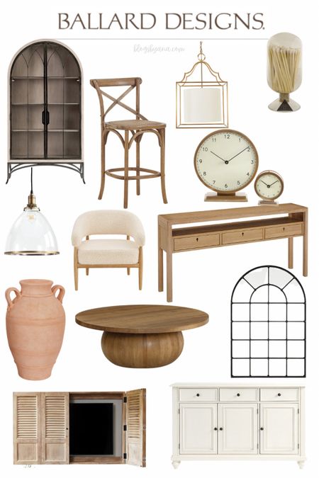 Ballard Designs save up to 25% sitewide!! Console table / glass pendant / arched glass cabinet / round coffee table / arch mirror / Sherpa chair / tv wall cabinet / match cloche / table clock / arched mirror 

#LTKFind #LTKsalealert #LTKhome