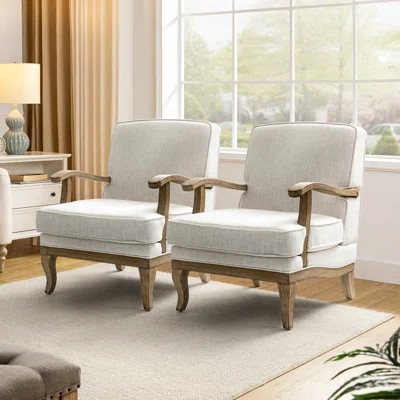 Amilio 28" W Farmhouse Polyester Armchair with Solid Wood Legs | Wayfair North America