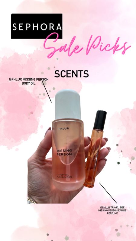 @sephora sale scents 
Phlur body oil in missing person & travel perfume in missing person 

#LTKbeauty #LTKfindsunder100 #LTKxSephora