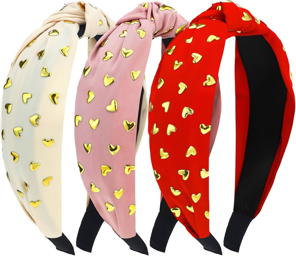 Amazon.com : Hotop 3 Pcs Valentine's Day Heart Knotted Headband for Women Girls Studded Heart Hea... | Amazon (US)