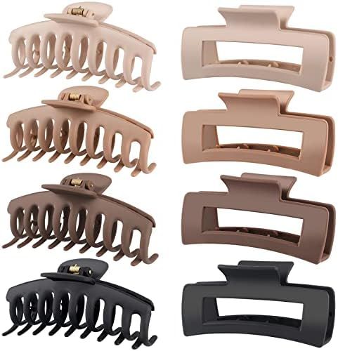 Amazon.com: 8 Pack 4.3 Inch Large Hair Claw Clips for Women Thin Thick Curly Hair , Big Matte Ban... | Amazon (US)