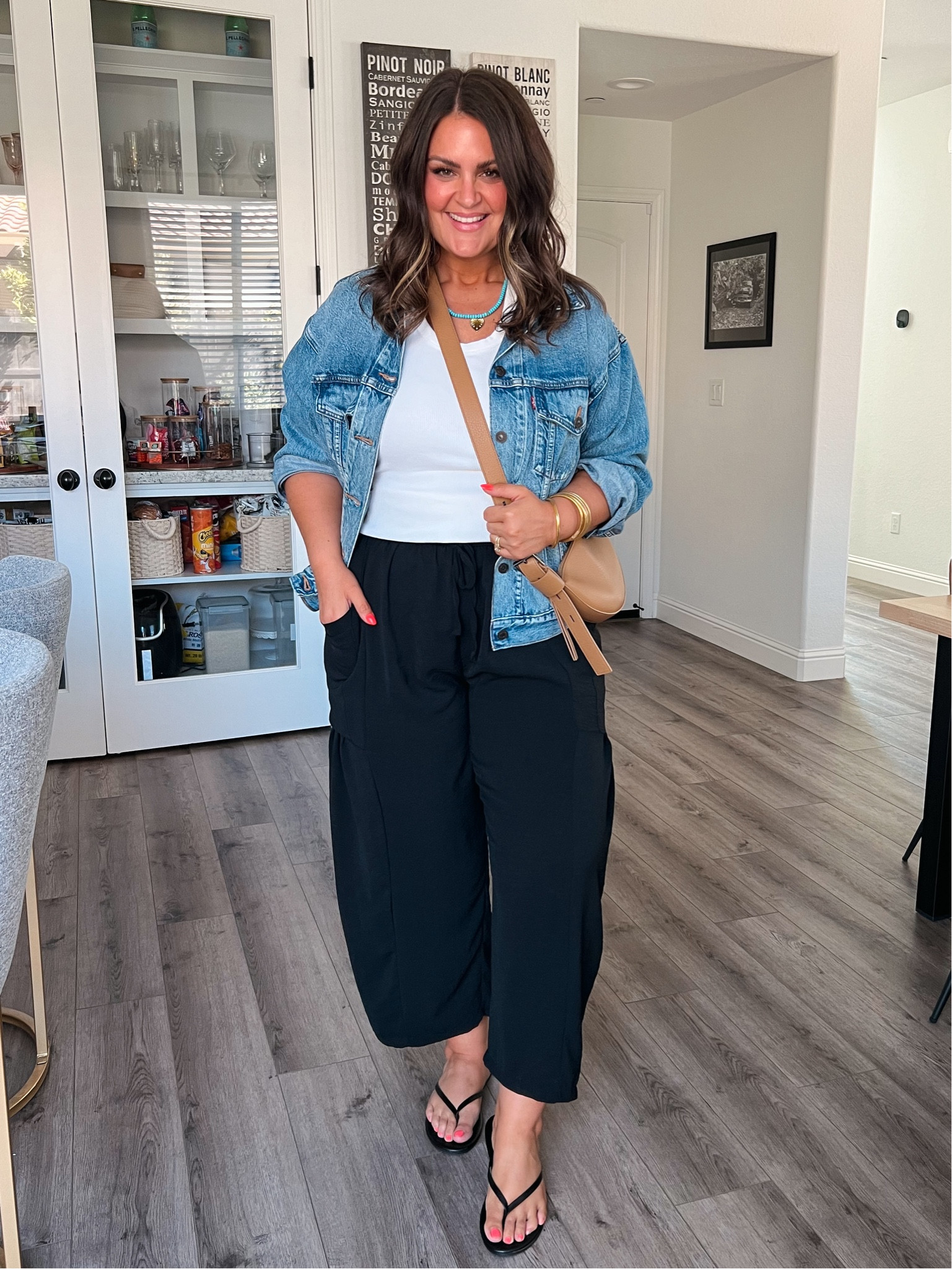 Tank, XL
Pants, XL
Jacket, large

Easy outfit idea, casual outfit, size 14, midsize, wide leg pants, mom outfit, mom style

#LTKFindsUnder50 #LTKStyleTip #LTKMidsize