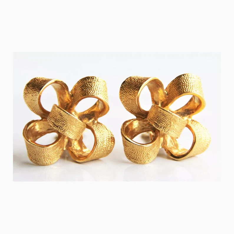 Kenneth J Lane Earrings KJL Bow Clip Ons Vintage Signed Gold Plate Textured Bow Design Perfect Co... | Etsy (US)