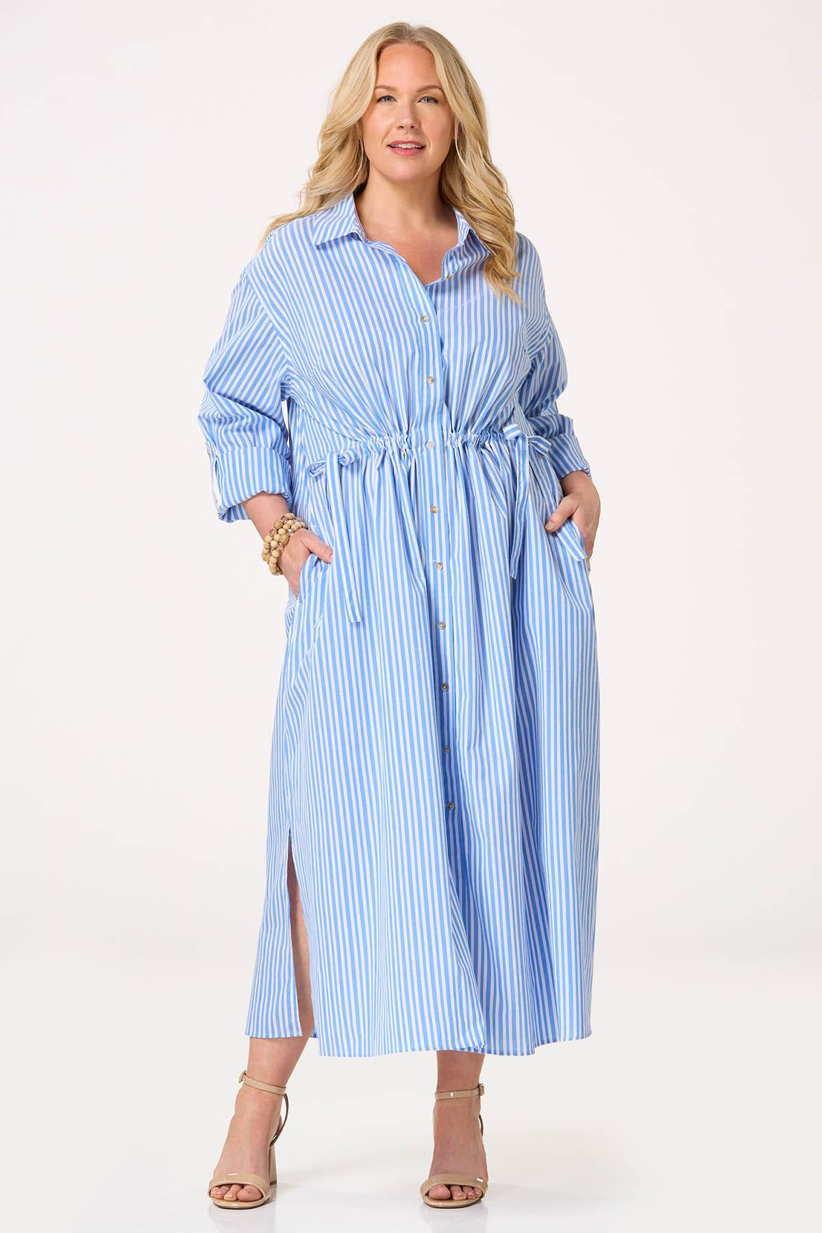 Plus Size Tie Waist Striped Shirt Dress | Cato Fashions