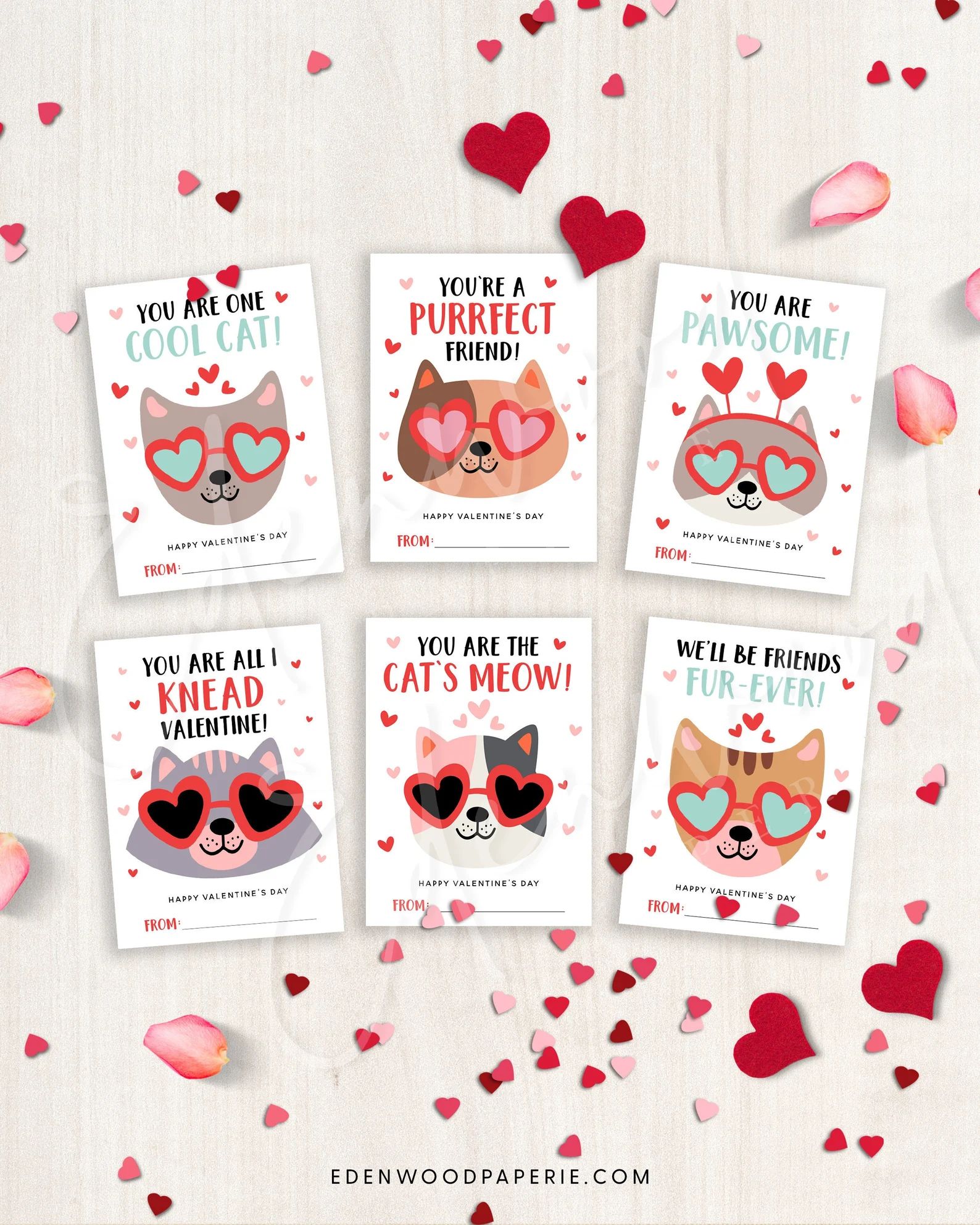 Printable Cat Pun Valentine's Day Cards, Classroom Valentine's Day Cards for Kids, Valentine's Da... | Etsy (US)
