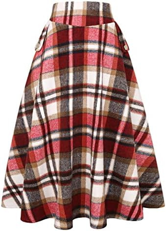 IDEALSANXUN Women’s Fall Winter High Waisted Wool Plaid A-line Long Skirt | Amazon (US)