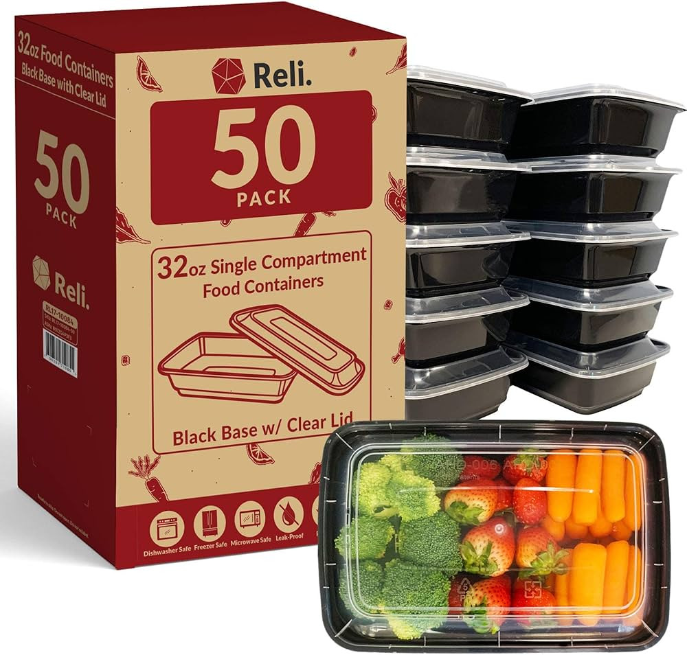 Reli. Meal Prep Containers (50 Pack, 32 oz.) | 1 Compartment Food Containers with Lids | Microwav... | Amazon (US)