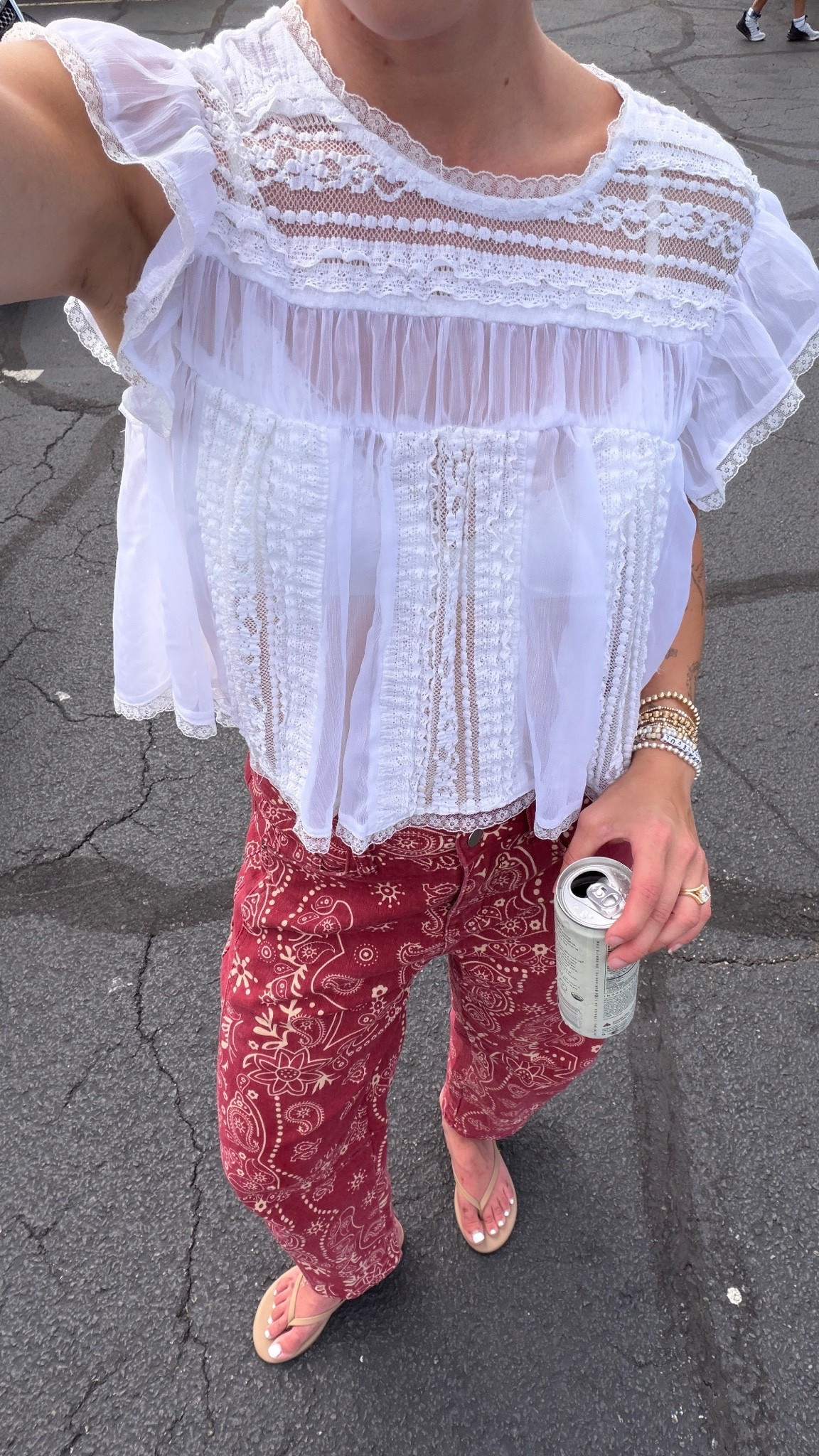 9/12/26 Casual Fall Tailgate Outfit ❤️

Today’s Temple tailgate outfit ❤️ but honestly such a fun casual look for transitioning into fall. Styled my Free People white babydoll top that I wore all summer with an Amazon lace bralette + these cherry red paisley barrel jeans from Amazon.

I’m 5’4” wearing a size S in the pants — a little roomy through the waist, but the length is perfect on me. Finished with my TKEES flip-flops, cherry red Crap Eyewear sunglasses + Jenny Bird earrings.

Love bringing summer pieces into fall with deeper colors + prints. Everything I can link is here ✨

#LTKgrwm #LTKootd #LTKSeasonal