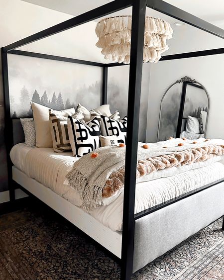 Queen canopy bed for less than $350 @walmart // ever changing guest room at SHALIA’S house. Wall mural from a new wall decor 

#LTKstyletip #LTKFind #LTKhome