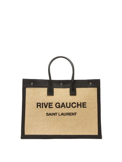 Saint Laurent - Rive Gauche Leather And Faux-raffia Tote Bag - Womens - Black Beige | Matches (UK)