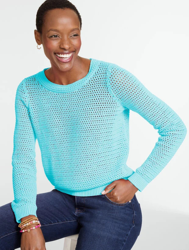 Open Stitch Crewneck Sweater | Talbots