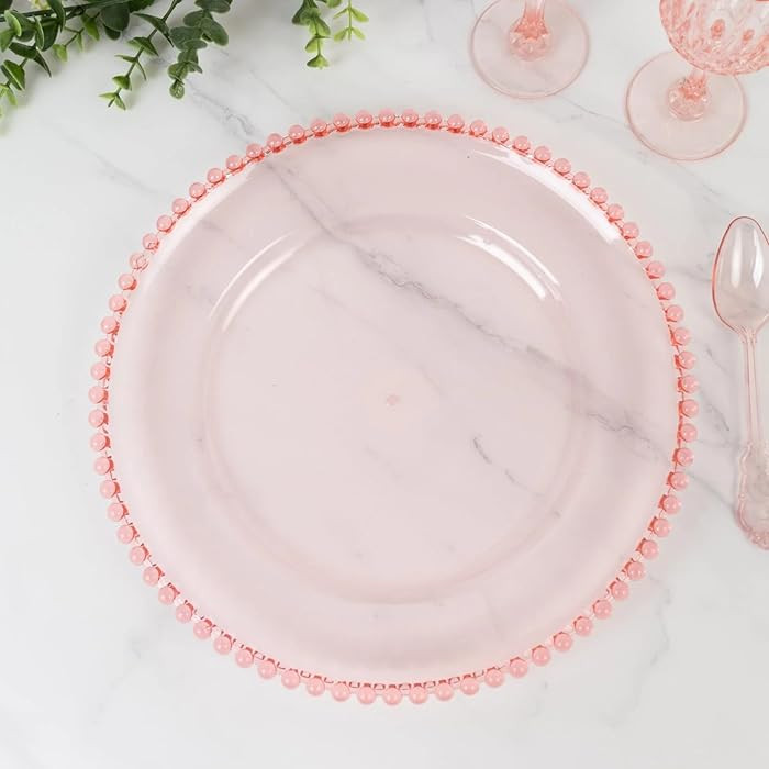 Efavormart 6 Pack 12" Clear Blush Acrylic Round Charger Plates With Beaded Rim Dinner Charger Pla... | Amazon (US)