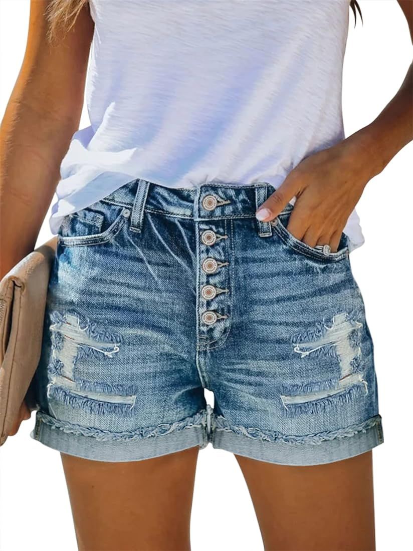 SANMM Womens Casual Stretch Denim Jean Shorts with Button Pockets for Summer | Amazon (US)