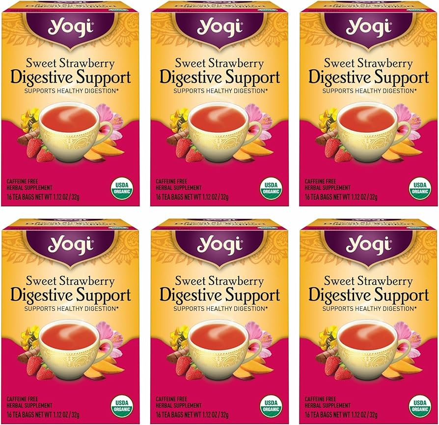 Yogi Tea Sweet Strawberry Digestive Support - 16 Tea Bags per Pack (6 Pack) - Organic Turmeric Te... | Amazon (US)