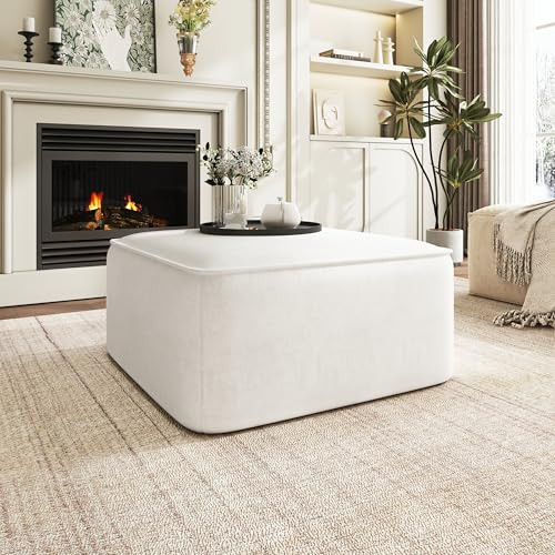 Christopher Knight Home Isa Velvet Ottoman Footstool, Square Pouf Poufee Footrest Ottoman Large Seat, Modern Side Table for Living Room Bedroom Home Decor, Cream, 30" | Amazon (US)