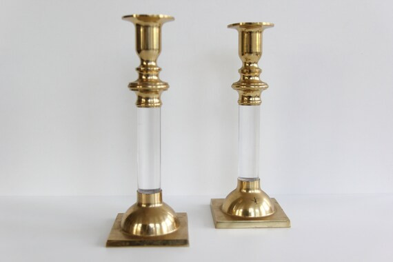 Vintage Brass  Lucite Lacquer Hollywood Regency Candlestick | Etsy | Etsy (US)
