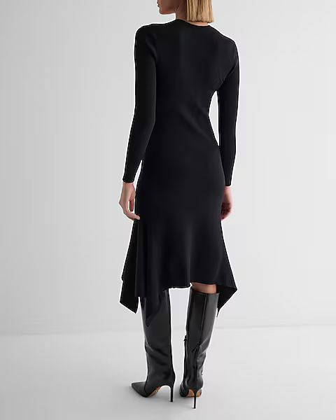 Ribbed Square Neck Asymmetrical Hem Midi Sweater Dress | Express