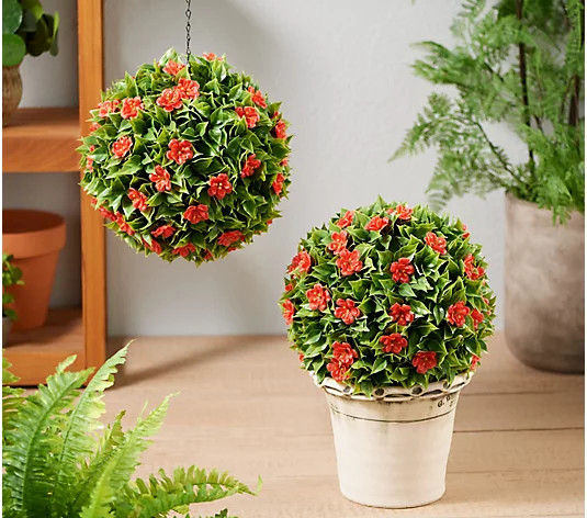 Wicker Park Set of (2) 13" Flower Blossom Indoor Outdoor Garden Spheres - QVC.com | QVC