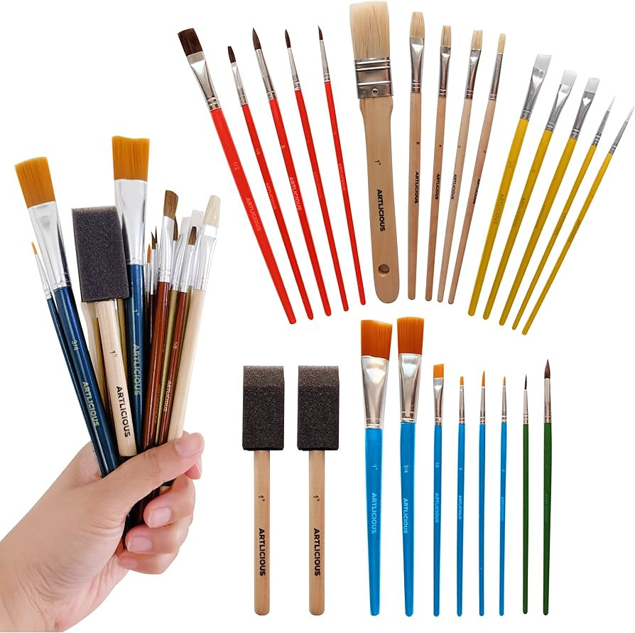 Artlicious Foam Brushes Wood Handle Paint Brush Set - Use with Craft, Watercolor, Oil, Gouache Pa... | Amazon (US)