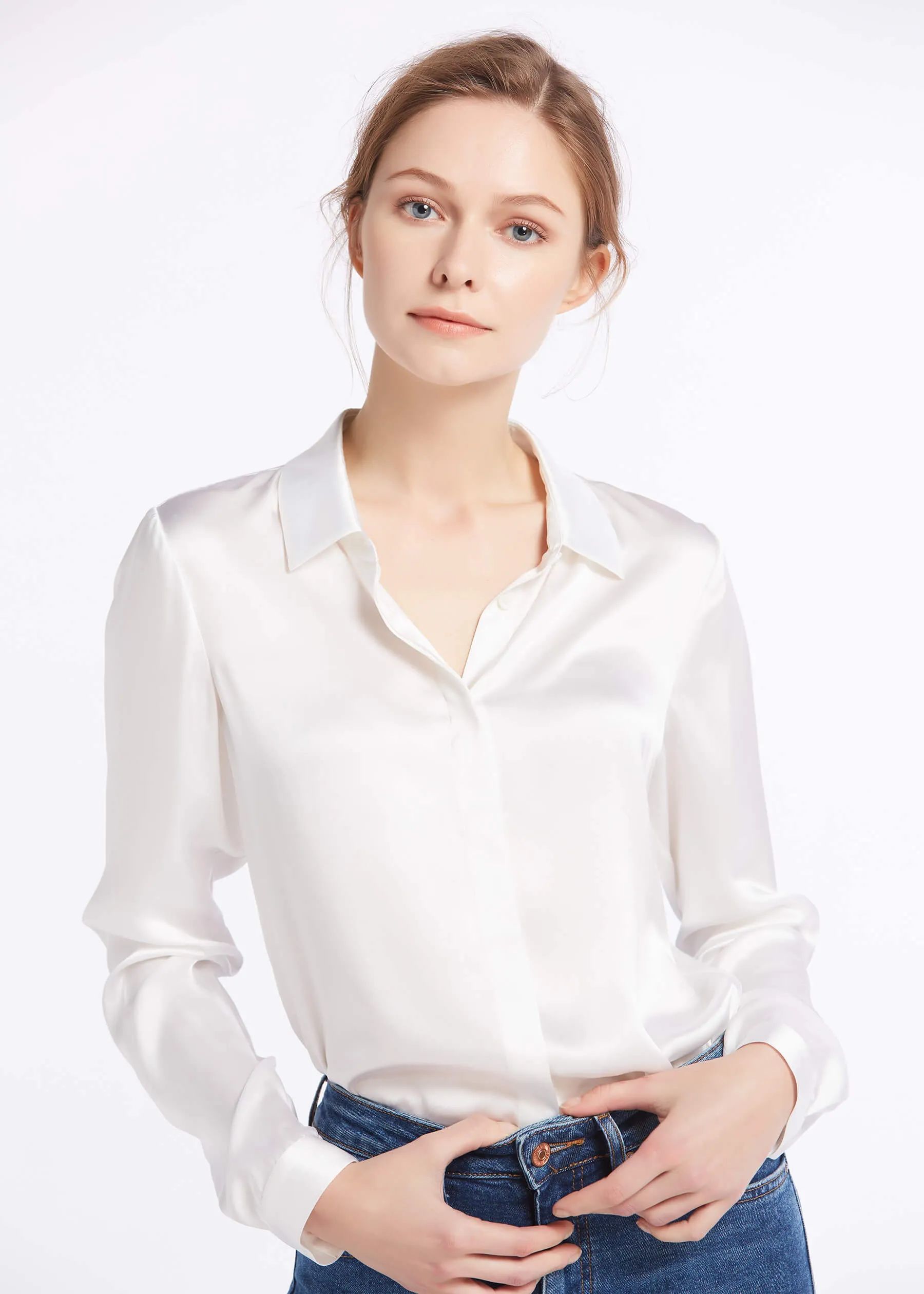 Basic Concealed Placket Silk Shirt | LilySilk