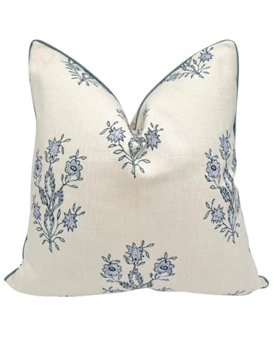 “The Mary” Blue and White Decorative Throw Pillow Cover – Floral Block Print Pillow Cover ... | Amazon (US)