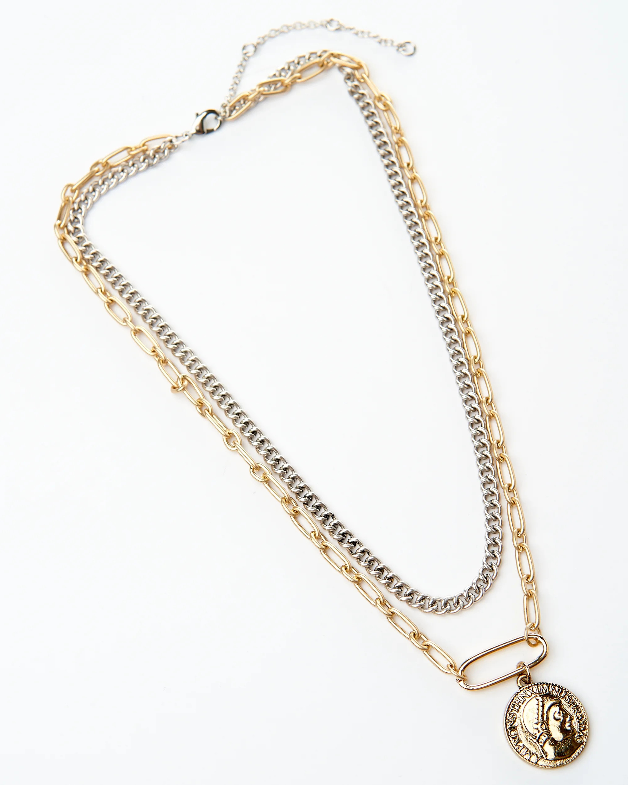 Two Tone Multi Chain Necklace with Coin Drop Pendant | Walmart (US)