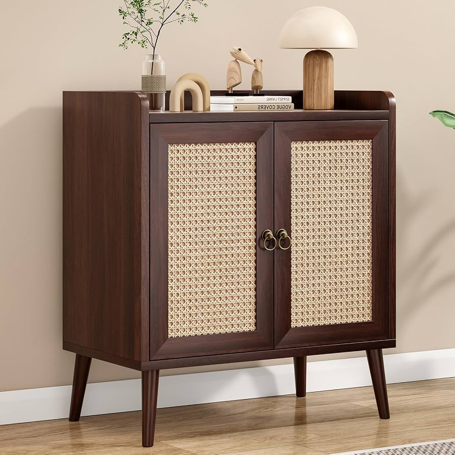 Farini Sideboard Buffet Cabinet with Storage, Bar Liquor Cabinet with Rattan Decorated Doors, Vintage Side Cabinet for Dining Room, Living Room,Hallway(Walnut) | Amazon (US)
