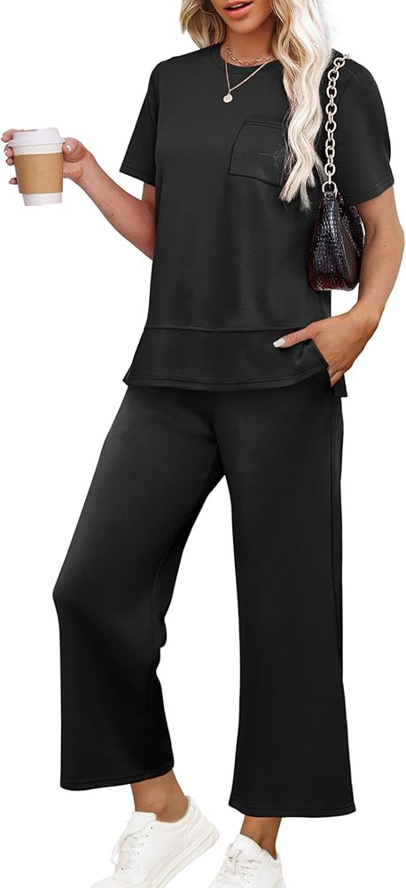 OFEEFAN Women's Lounge Sets Fashion Outfits Wide Leg Loungewear Side Slit Tracksuit for Vacation ... | Amazon (US)